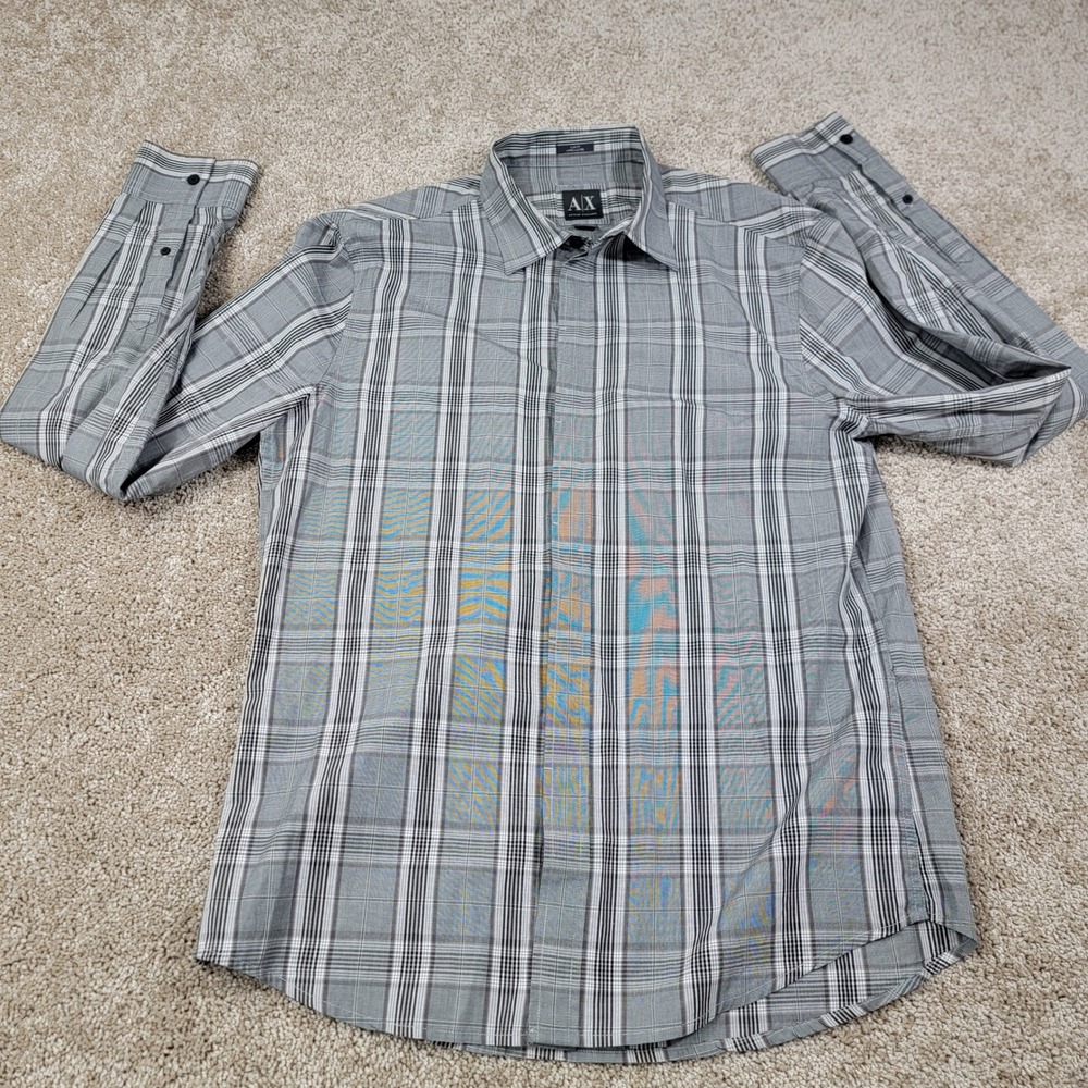 AX Armani Exchange Slim Fit Plaid Long Sleeve Button Down Shirt Men L